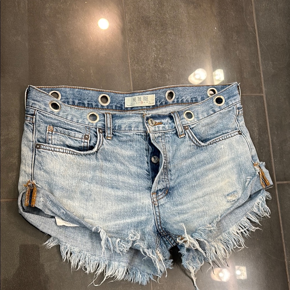 We The Free rivit frayed Jean shorts